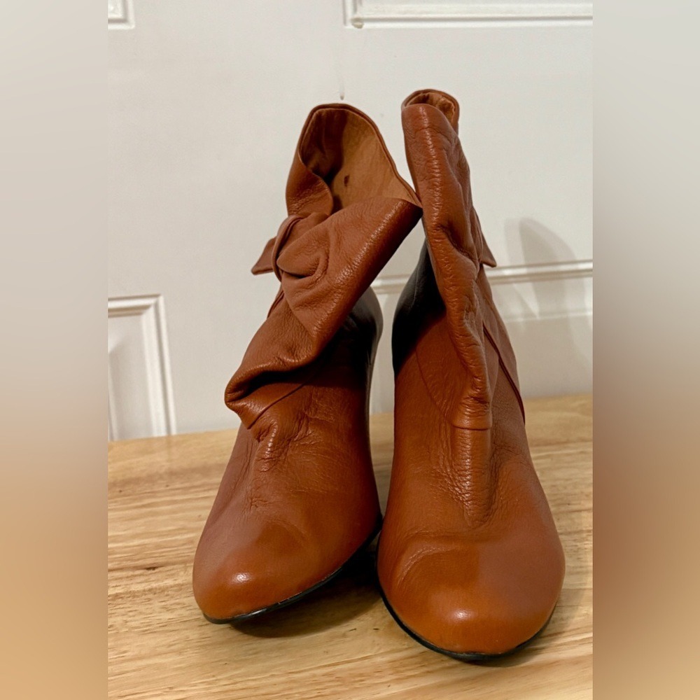 Tan Leather Steve Madden Kitten Heel‎ Slouch Bootie Retro - Picture 4 of 9